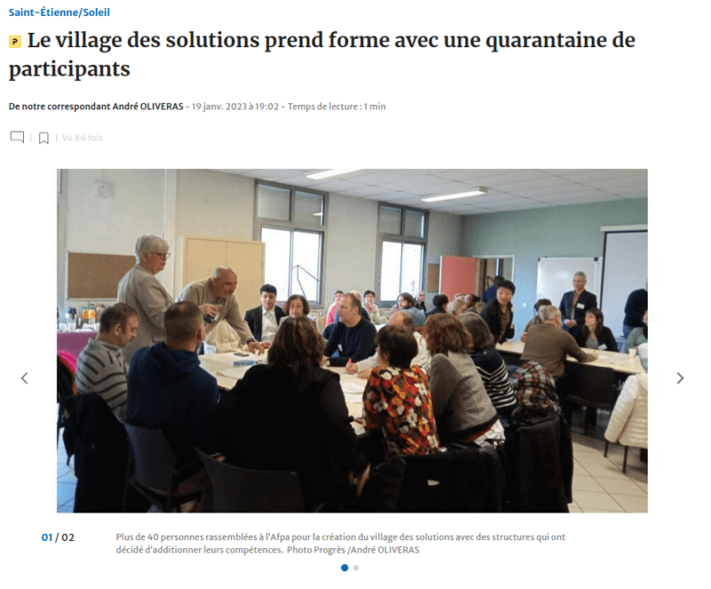 Article du Progrès "Le village des solutions prend forme avec une quarantaine de participants"